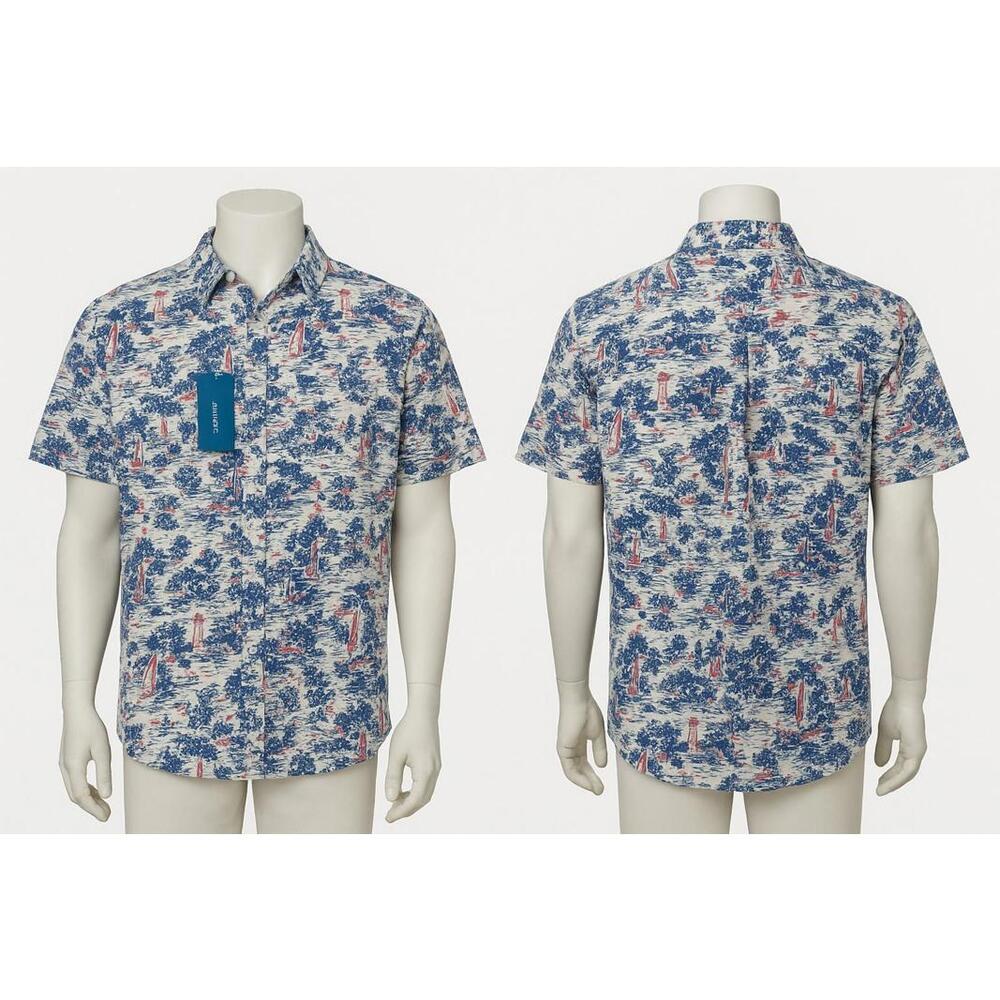 Columbia‎ Rapid Rivers Printed Short Sleeve Shirt Men’s Large Blue Red Nautical
